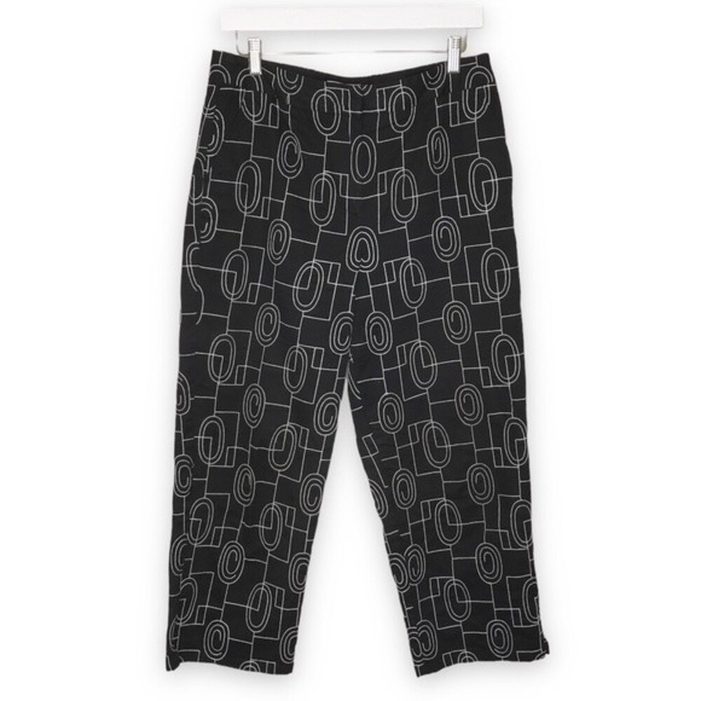 Vintage Talbots Black White Chainstitch Embroidery Cropped Pants Womens Size 12